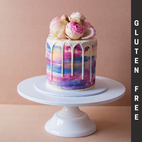 Gluten Free purple and blue white chocolate drip cake