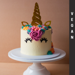Vegan unicorn cake with colourful icing