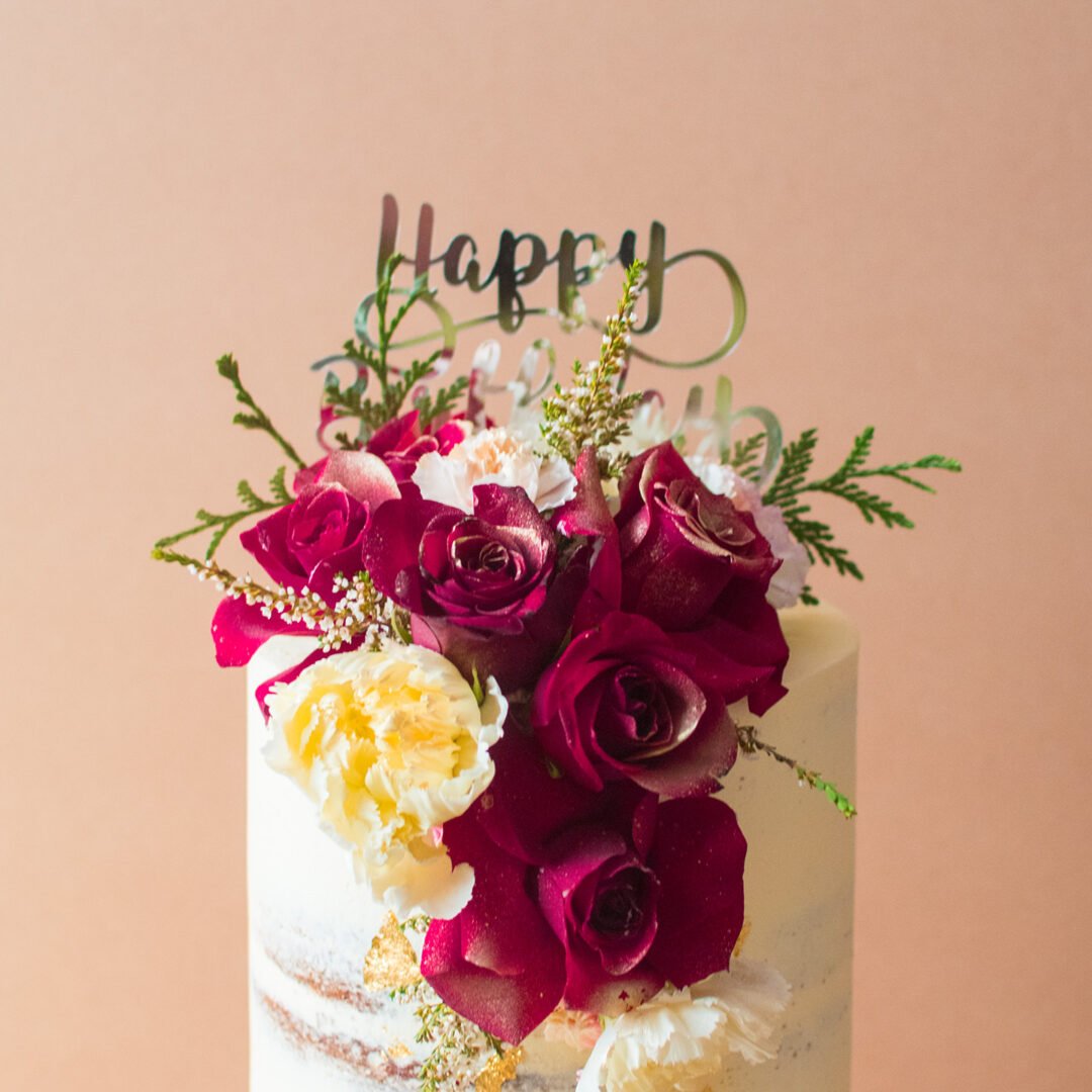 Ridged Buttercream Cake with Red Rose Corsage - Bay Tree Cakes